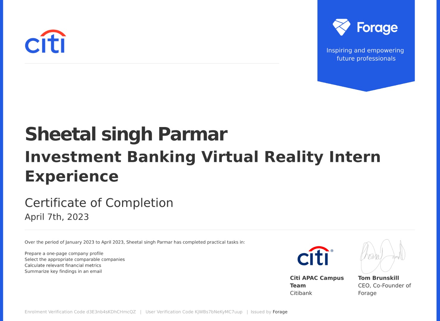 Investment Banking Virtual Reality Intern